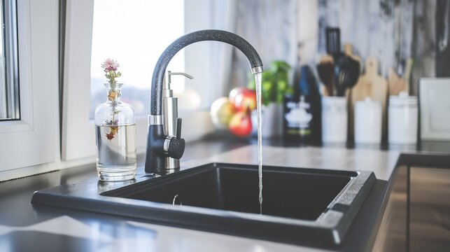 Close-Up of Kitchen Sink with Faucet - Home Kitchen