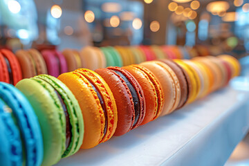 Colorful macaroons on blurred background