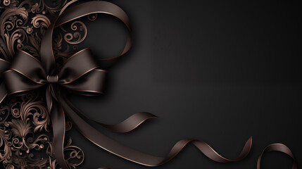 Black mourning ribbon. Banner with black bow for funeral home and funeral services


