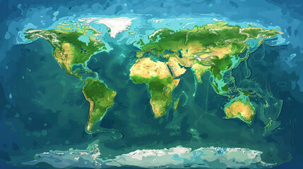 Flat world map in summer