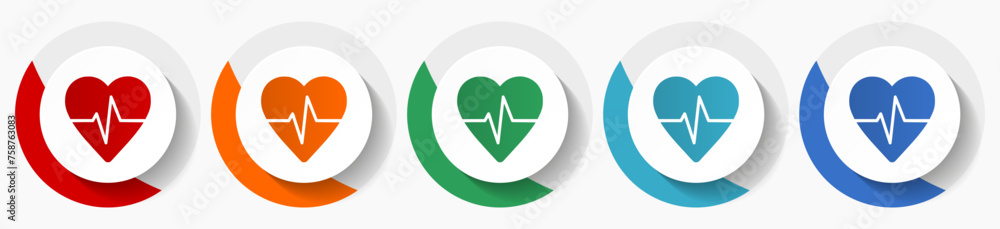 Poster heart, pulse vector icon set, flat icons for logo design, webdesign and mobile applications, colorfu