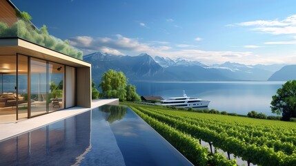 A Swiss modern lakefront residence, with smart vineyards