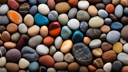 Gravels of various sizes and colors neatly arranged. - background. - 758763281