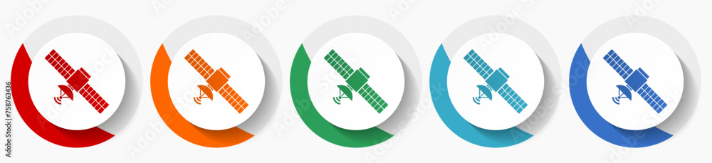 Poster satellite, communication, technology vector icon set, flat icons for logo design, webdesign and mobi