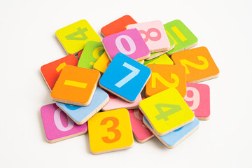 Math number colorful on white background, education study mathematics learning teach.