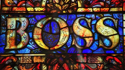 stained glass window word of boss