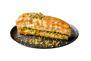 Turkish Havuc Dilim Baklava with pistachio, Carrot Slice Baklava. Isolated, Transparent background.