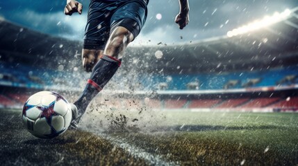 A football is played in action by the player in the stadium