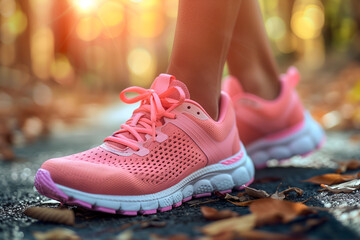 Close Up of Womans Pink Running Shoes