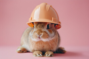 Easter bunny wearing a construction helmet, representing the festive and cheerful atmosphere of Easter celebration.