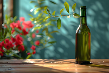 Bottle of Wine on Wooden Table
