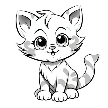cute animals, a cat, coloring book with a black outline on a white background