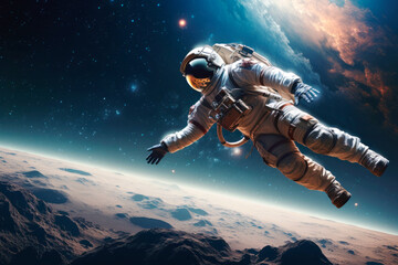 Astronaut floating in space. Cosmic art, Sci-Fi wallpaper.  - obrazy, fototapety, plakaty