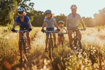 Gartenposter Family on a bicycle tour in the countryside (A.I.-generated) © U. J. Alexander