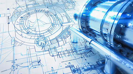 Engineers Blueprint and Technical Drafting, Conceptual Design and Planning in Construction and Machinery