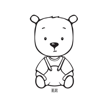 cute bear baby sitting vector drawing for coloring