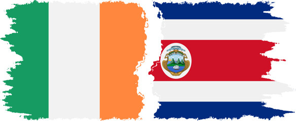 Costa Rica and Ireland grunge flags connection vector