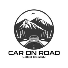 Car On Road Vector Logo Design