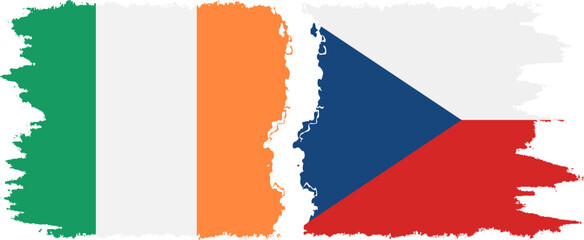 Czech and Ireland grunge flags connection vector