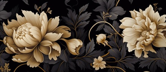 Luxurious black and gold floral design for decorative textile print - obrazy, fototapety, plakaty
