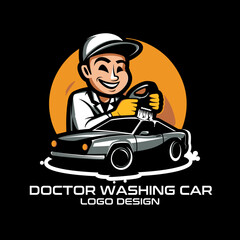 Doctor Washing Car Vector Logo Design