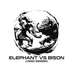 Elephant Vs Bison Vector Logo Design