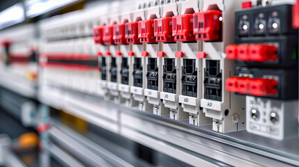 Electrical Control Panel in Industrial Setting, Safety and Power Distribution with High-Tech Equipment and Cables