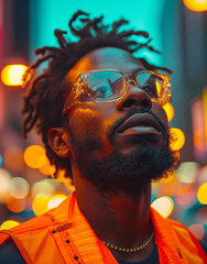 Portrait of young african man with dreadlocks and glasses