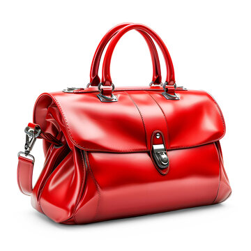 Women glossy red handbag isolated on white background. Generative AI.
