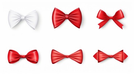 Generative AI set of different red ribbons, on a white isolated background