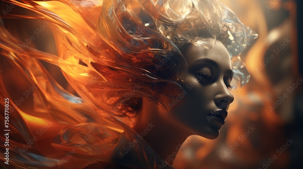 Aufkleber Generative AI Unique textures and layers blending seamlessly into an abstract art piece. portrait woman
