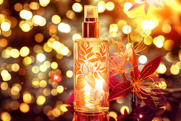 Luxurious cosmetic - a perfume bottle mockup on a sparkly background. Branding, packaging template
