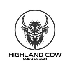 Highland Cow Vector Logo Design