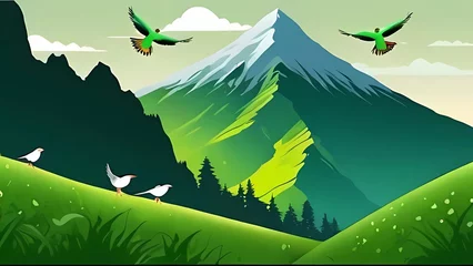 Wall murals Green landscape with mountains