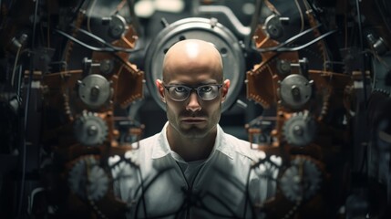 Generative AI Portrait of a male architect with drafting tools, precision in design, architectural studio environment visible