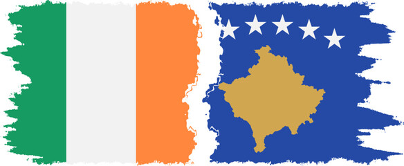 Obraz premium Kosovo and Ireland grunge flags connection vector