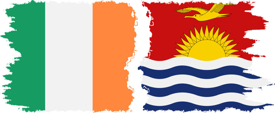Kiribati and Ireland grunge flags connection vector