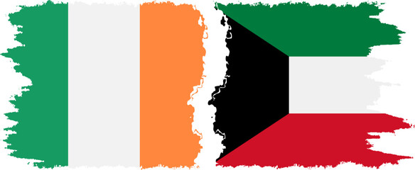 Kuwait and Ireland grunge flags connection vector