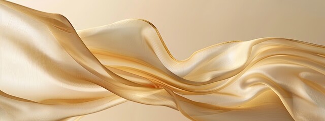 Abstract gold cloth floated on a light beige background - obrazy, fototapety, plakaty