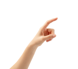 Hand holding or pointing to something on white background.