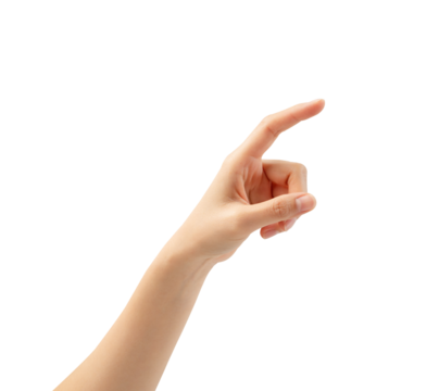 Hand holding or pointing to something on white background.