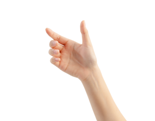 Hand holding or pointing to something on white background.