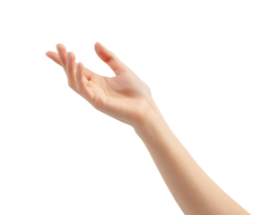 Hand holding or pointing to something on white background.