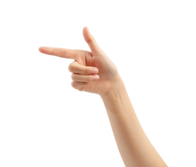 Hand holding or pointing to something on white background.