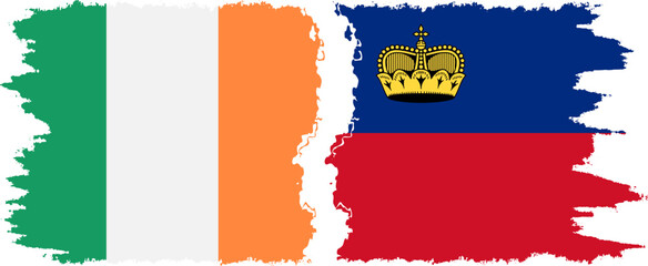 Liechtenstein and Ireland grunge flags connection vector