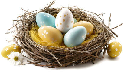 Fototapeta premium eggs in the nest isolated on white background, cut out