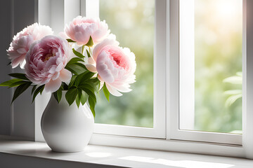 pink and white peonies flowers