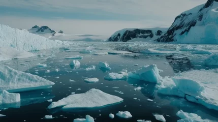 Rolgordijnen Generative AI Drone's eye view of Antarctic glaciers © vadosloginov