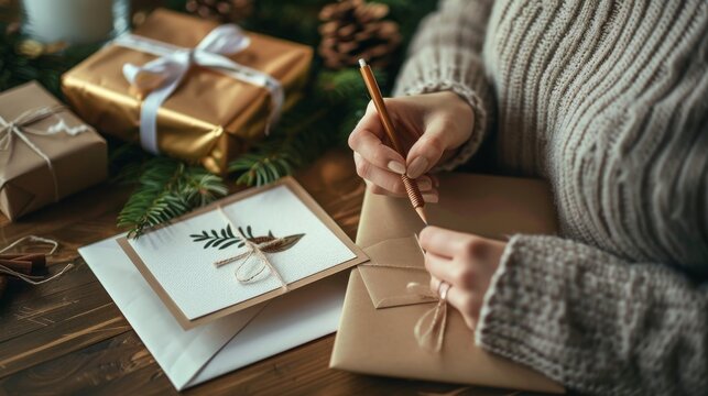 A woman is holding a pen in her hand and writing on a piece of paper. Her focus is on the task at hand as she engages in the act of writing.