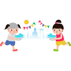 Songkran festival kids thai Traditional enjoy splashing water Thailand New Year Day travel Thailand concept. Translation Songkran